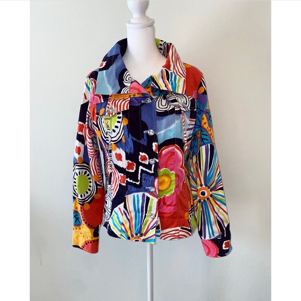 Vintage Abstract Colorful Fun Button-up Jacket. Size Large - Picture 3 of 5
